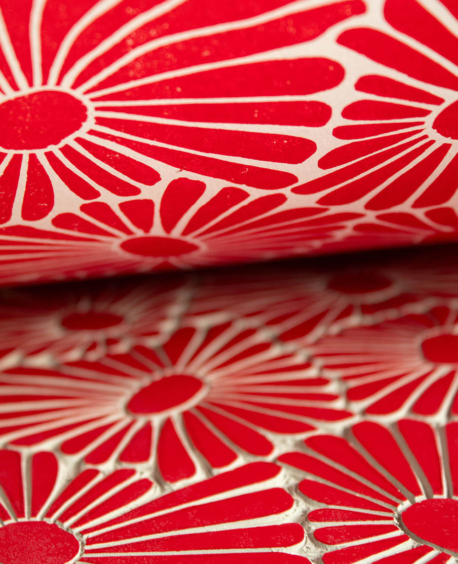 Rote Blumen Linoldruck – Bild 4