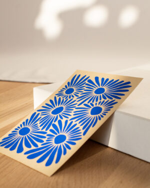 Blaue Blümchen Siebdruck Postkarte